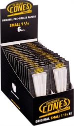 CONES Small 1-1/4 Size Cones 6pc Blister Packs - Bleached - 83mm/Filter 26mm - 32 Packs per Display Image