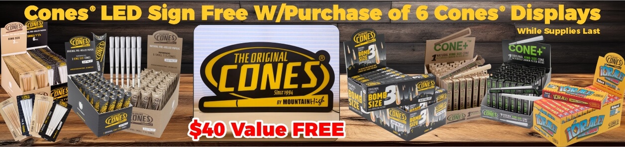 Free Cones Lighted Display with Purchase of Six Cones Displays Banner